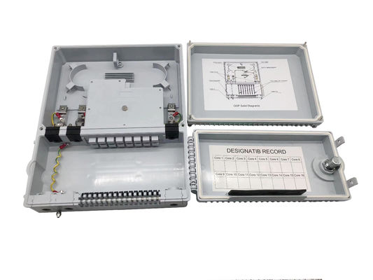 kopen 16 poorten FTTH 1*8 PLC Splitter Optische distributiebox IP65 Indonesië Telecom 2 deuren Grijz online vervaardiging