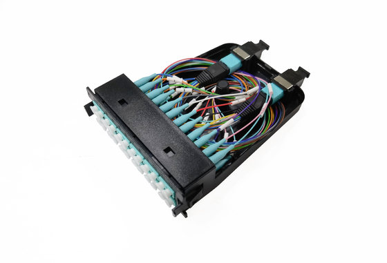 kopen 12 24 Vezelsmpo MTP Cassette Plastic OM3 10G Aqua Male Multimode Cable online vervaardiging