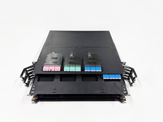 Hoge dichtheid 2U 19 inch 144 Core voor MPO naar LC MTP Unload Slide Fiber Optic Patch Panel MPO Rack Data Center Solution