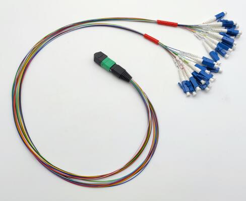 MPO Harness Cable 12 vezels fanout LC PC gekleurde pigtails MM OM3 MM 8F 12F 24F LSZH MPO MTP Fiber Optic Patch Cord