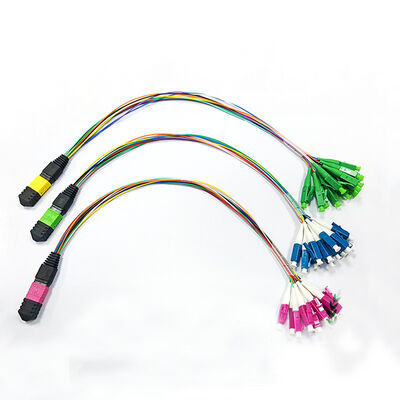 12kern MPO-LC Multimode Fiber Optic Breakout Patch kabel 0,9 mm voor MPO cassettes en modulaire behuizingen